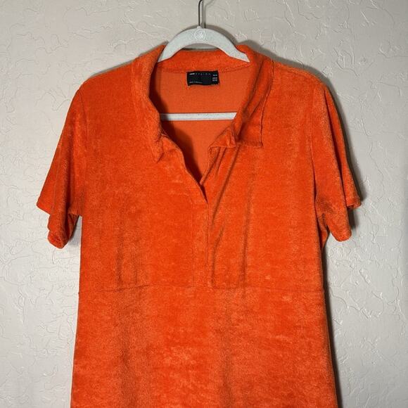 ASOS DESIGN Curve towelling mini polo dress in ruby orange. Terry cloth dress - Picture 2 of 7